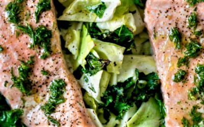 One Pan Salmon, Kale, and Cabbage Meal